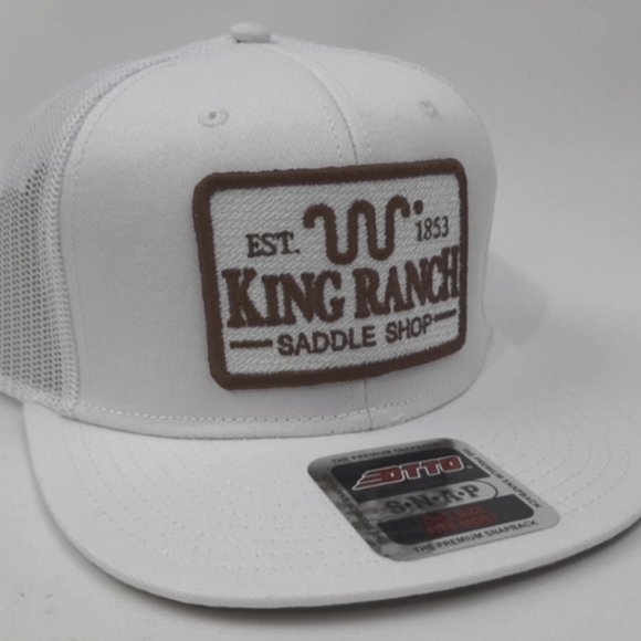 King Ranch White Flat Bill Trucker Mesh Embroidered Patch Hat Western Wear Cowbo - Picture 5 of 9